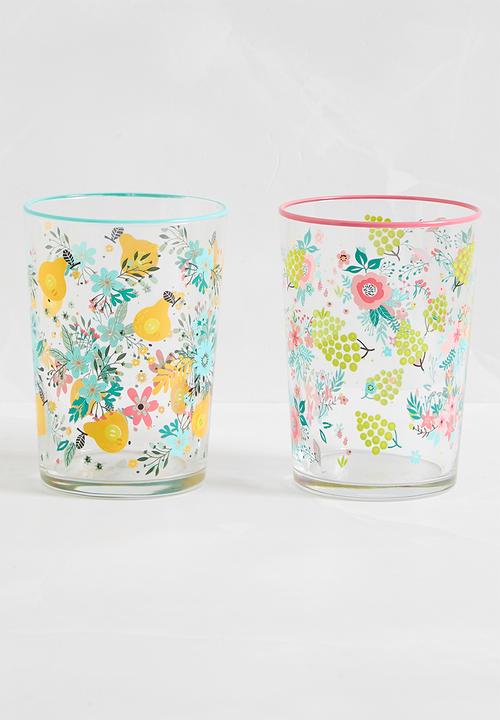 Excellent Houseware - Spring Garden Drinking Glass Set Of 4 - Multi