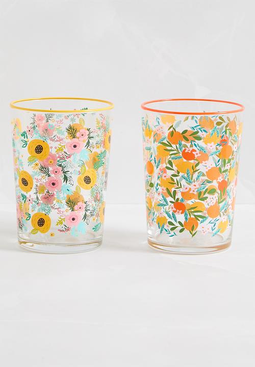Excellent Houseware - Spring Garden Drinking Glass Set Of 4 - Multi