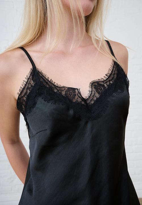 Me&B - Lace Satin Cami in Black