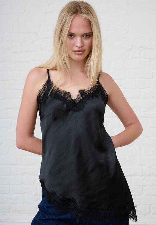 Me&B - Lace Satin Cami in Black