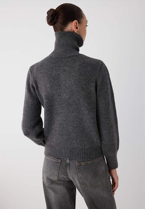 Trendyol - Wardrobe Essentials Wool Premium Yarn Zippered Basic Knitwear Sweater - Anthracite