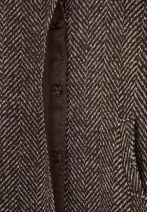 Trendyol - Fur Detailed Houndstooth Mono Closure Oversize Long Cashmere Coat - Brown