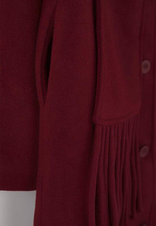 Trendyol - Shawl Detailed Mono Closure Oversize Long Cashmere Coat - Burgundy