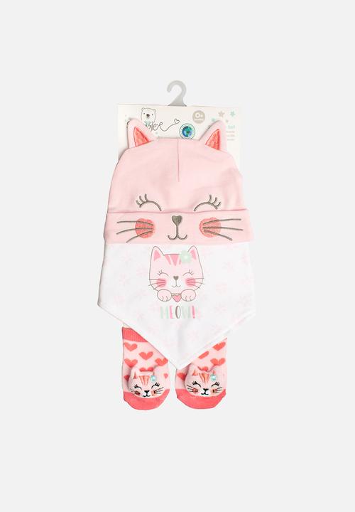 Character Group - Cats Snuggle Set (Beanie, Bib & Booties Set) - pink