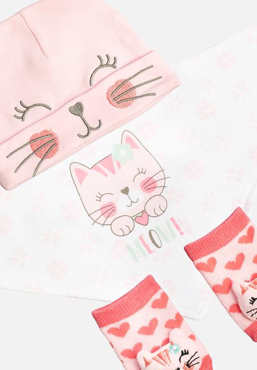 Character Group - Cats Snuggle Set (Beanie, Bib & Booties Set) - pink