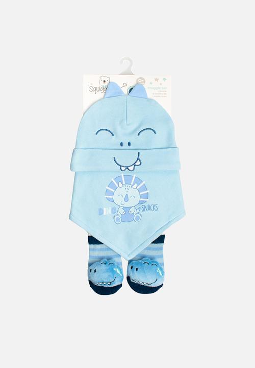 Character Group - Dino Snuggle Set (Beanie, Bib & Booties Set) - blue