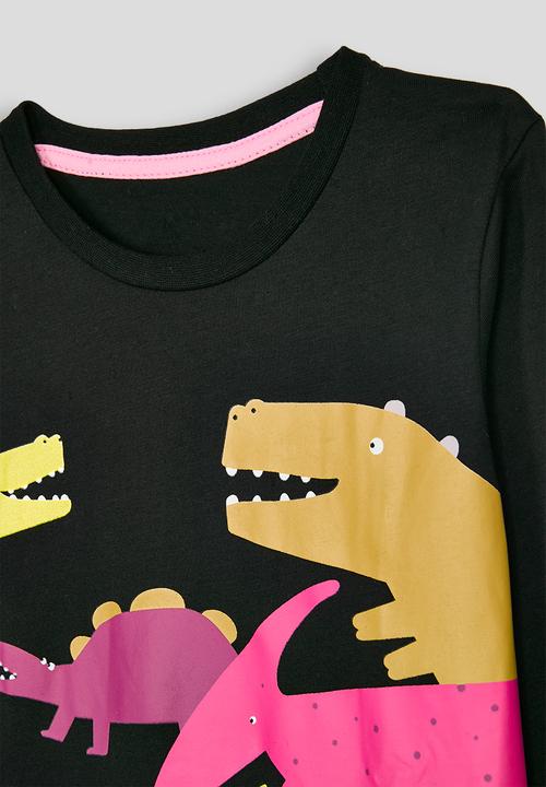 Pop Candy - Placement print long sleeve tshirt - black/dino multi