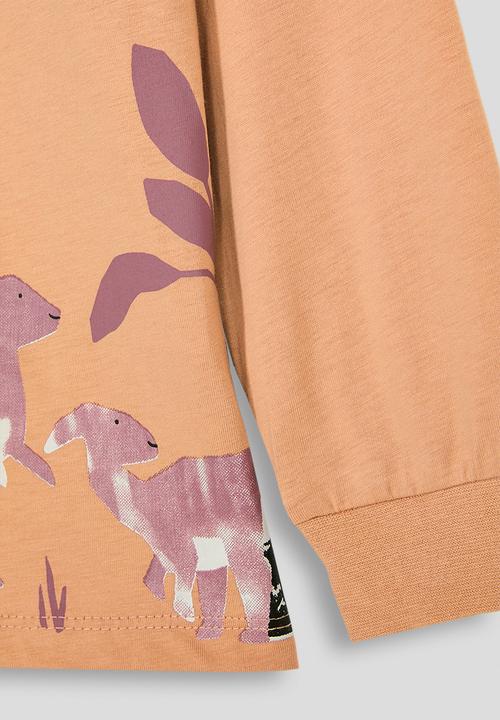 Pop Candy - Collage-style dino graphic long sleeve tee - pastel orange
