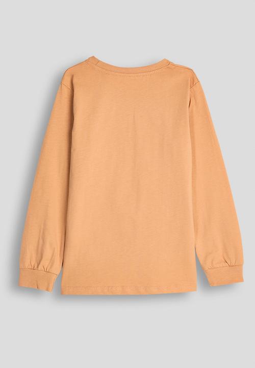 Pop Candy - Collage-style dino graphic long sleeve tee - pastel orange