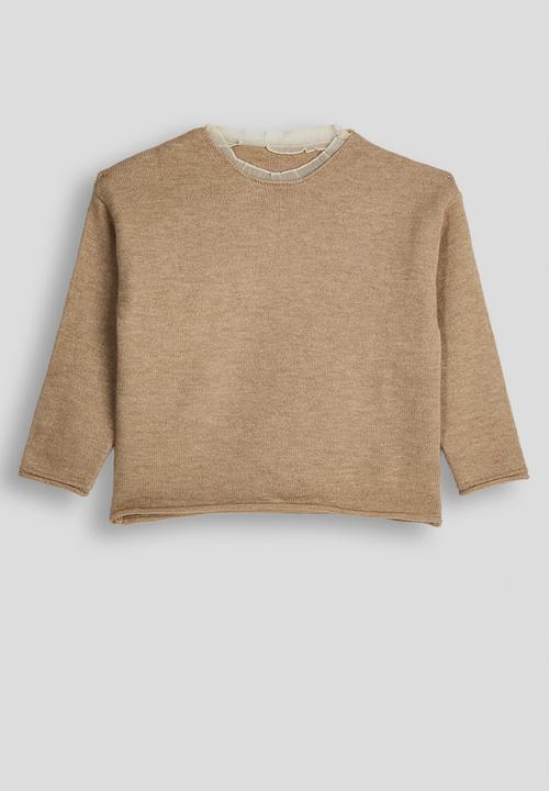Pop Candy - Knit sweater & midi skirt set - wheat brown