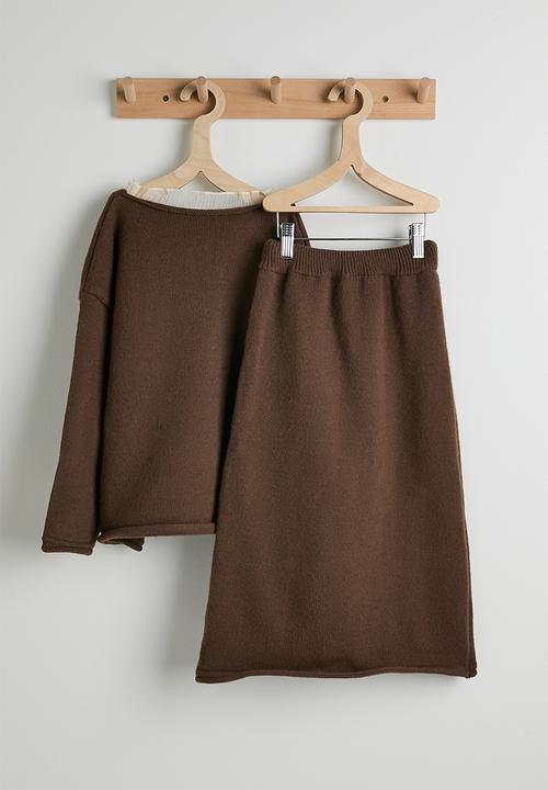 Pop Candy - Knit sweater & midi skirt set - chocolate