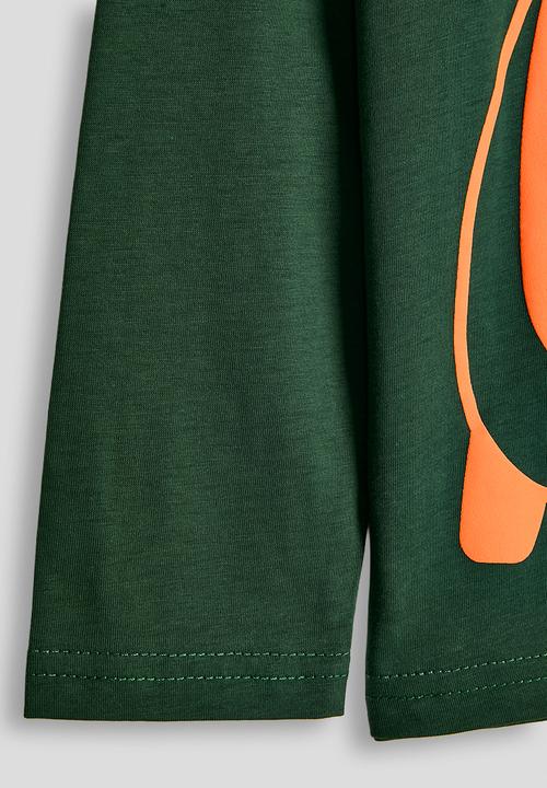 Pop Candy - Dino graphic print long sleeve tshirt - dark green/orange