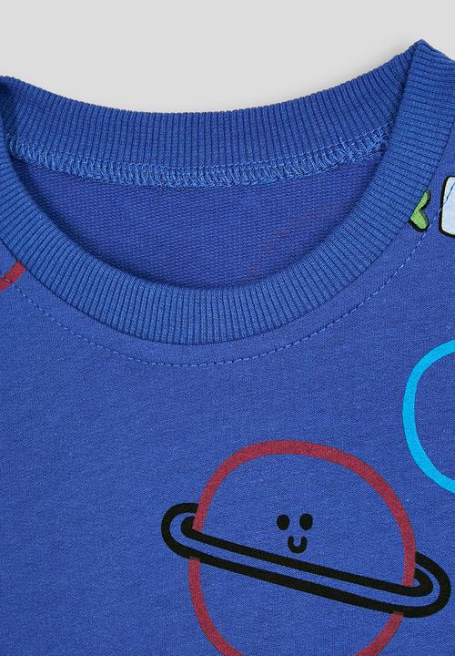 Pop Candy - Planets aop sweatshirt with slogan - cerulean blue