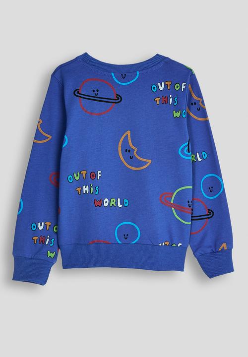 Pop Candy - Planets aop sweatshirt with slogan - cerulean blue