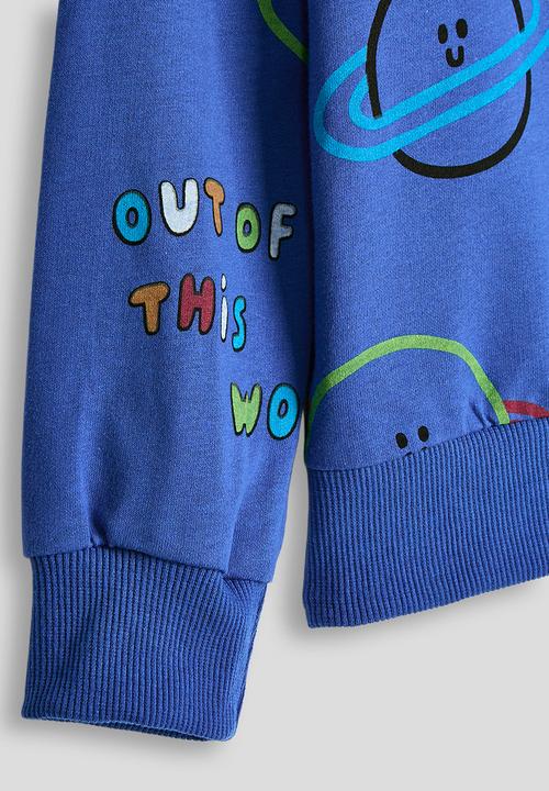 Pop Candy - Planets aop sweatshirt with slogan - cerulean blue