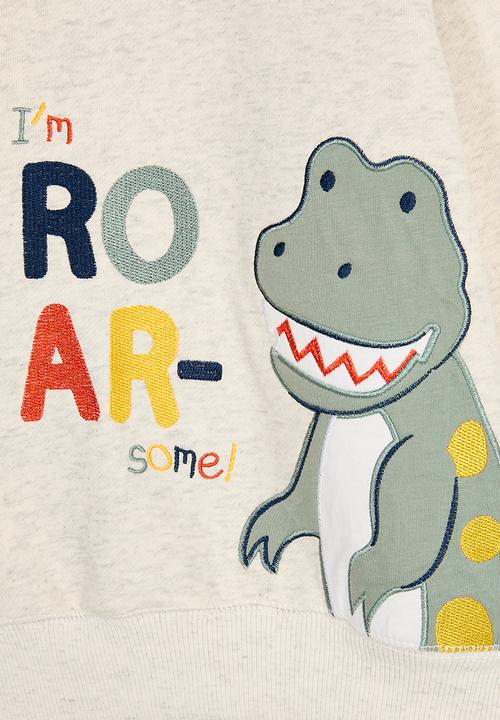 Pop Candy - Embroidered dino graphic print sweat top - ivory