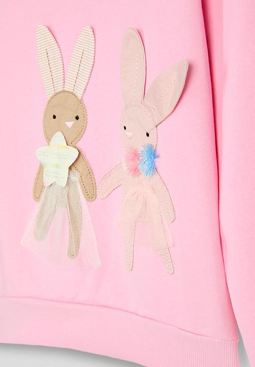 Pop Candy - Bunny patchwork graphic sweat top keyhole closure - pink