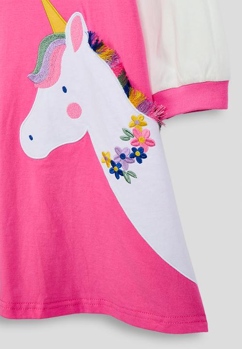 Pop Candy - Pony embroidered graphic tshirt dress -pink/multi