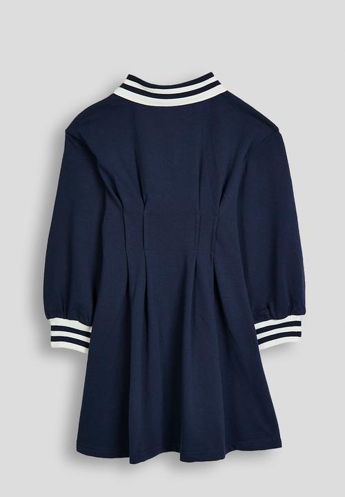 Pop Candy - Panel golfer dress with pleats - navy & white