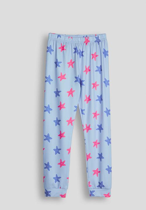 Pop Candy - Mermaid graphic and starfish aop pj set - cornflower blue
