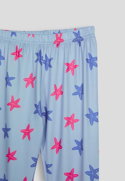 Pop Candy - Mermaid graphic and starfish aop pj set - cornflower blue