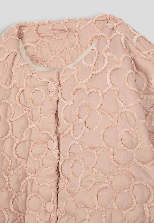 Pop Candy - Textured flroral quilted collarless jacket - pink