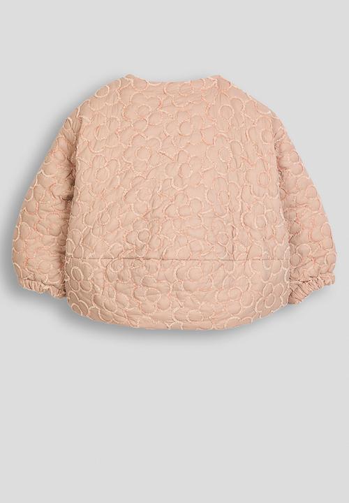 Pop Candy - Textured flroral quilted collarless jacket - pink