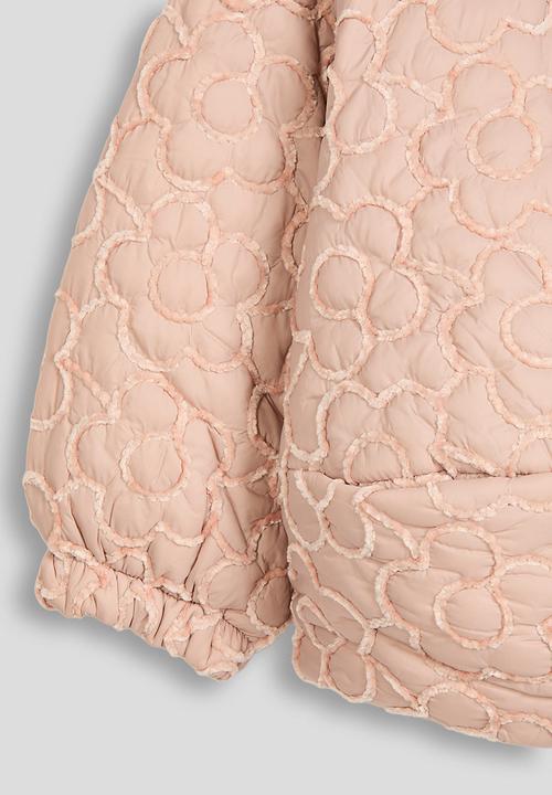 Pop Candy - Textured flroral quilted collarless jacket - pink