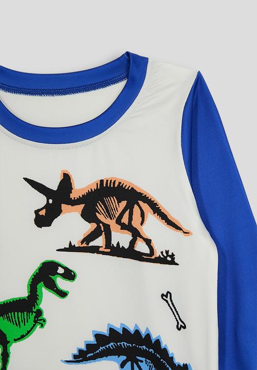 Pop Candy - Dino long sleeve pj set - blue/white/multi
