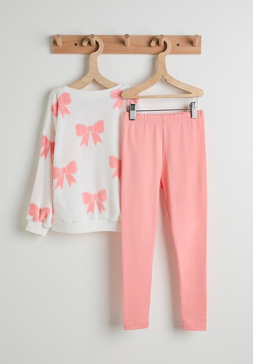 Pop Candy - Fleece sweat top & leggings - white/bow aop/pink