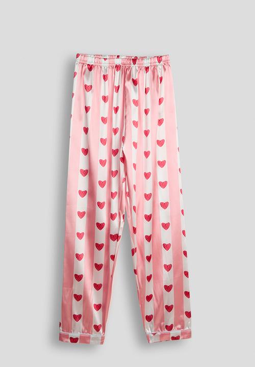 Pop Candy - Short sleeve silk pj set - pink stripes/heart aop