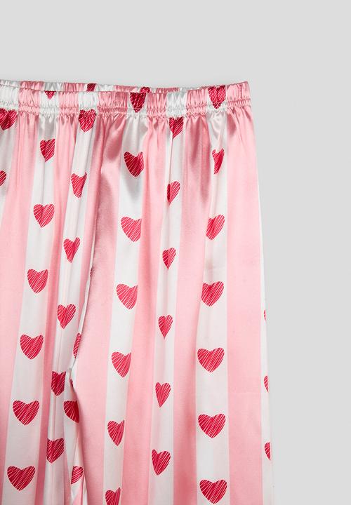 Pop Candy - Short sleeve silk pj set - pink stripes/heart aop