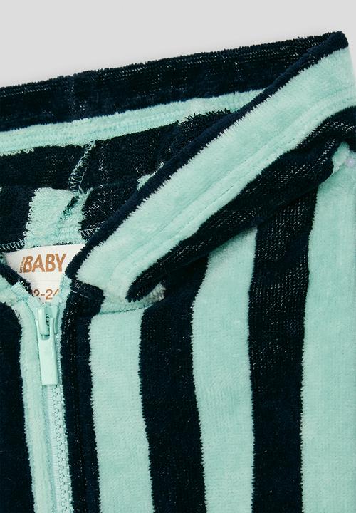 Cotton On - Baby Zip Through Hooded Towel -Squid Ink/Aquamarine Bold Stripe
