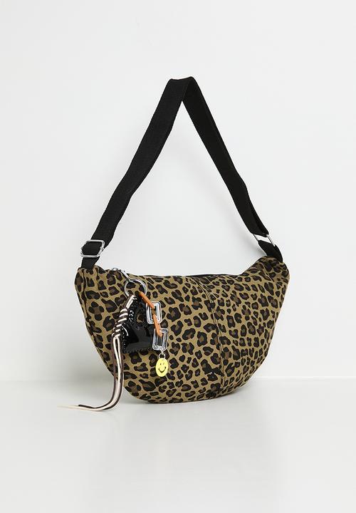 Pop Candy - Denim moon shaped bag - leopard print