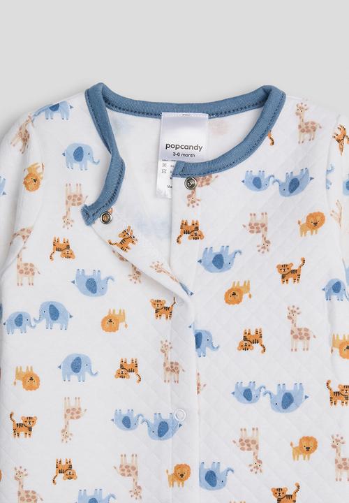 Pop Candy - Diamond quilted babygrow - white/safari aop