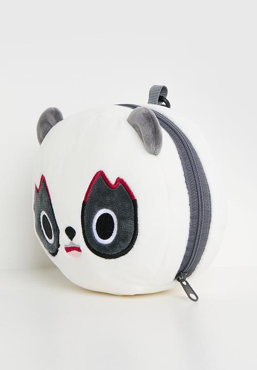 Pop Candy - Soft travel pillow with eye mask - white/grey/panda