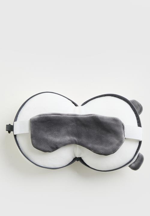 Pop Candy - Soft travel pillow with eye mask - white/grey/panda