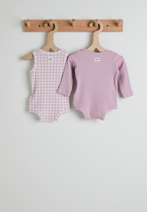 Cotton On - Bundle Organic Pointelle Ls&Sleeveless Bubbysuit - Thistle/Bunny & Thistle Gingham