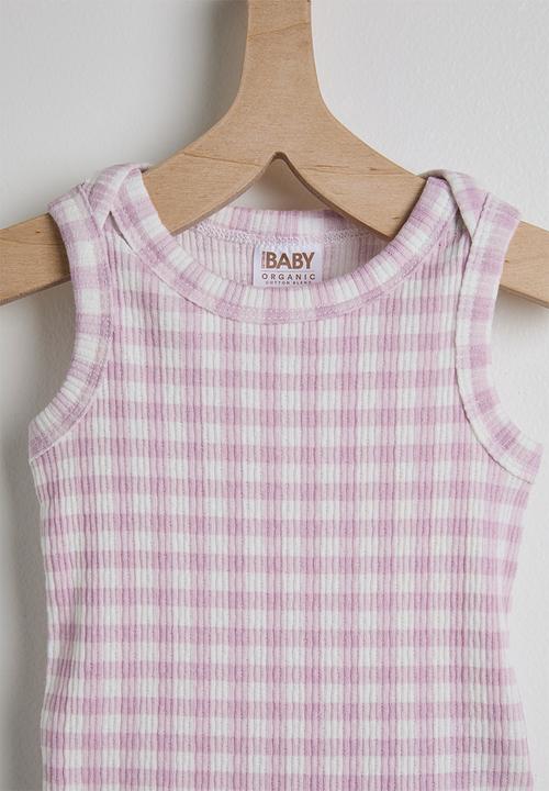 Cotton On - Bundle Organic Pointelle Ls&Sleeveless Bubbysuit - Thistle/Bunny & Thistle Gingham