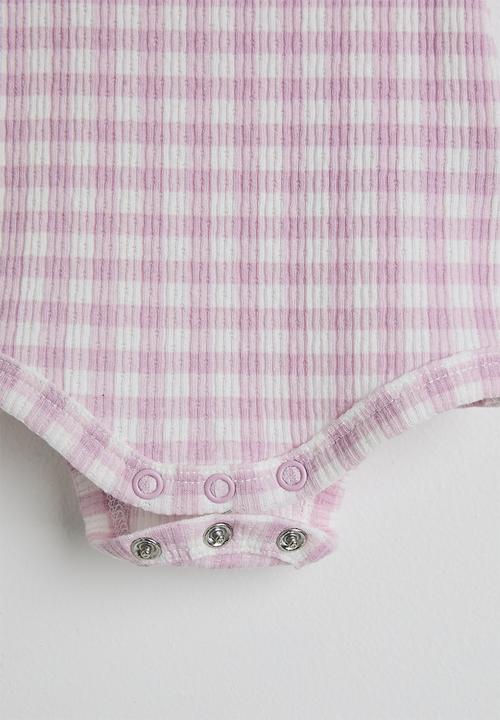 Cotton On - Bundle Organic Pointelle Ls&Sleeveless Bubbysuit - Thistle/Bunny & Thistle Gingham