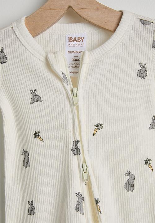 Cotton On - Bundle Organic Pointelle Zip Romper & Bubbysuit - Milk/Bunny Tails & Midgreymarle/Bunny