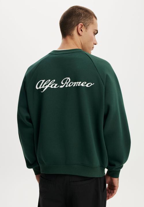 Cotton On - Cropped Fit Alfa Romeo Sweater - Lcn Alf Forest Green/Alfa Romeo-Logo