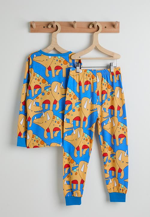 Pop Candy - Triceratops aop pj set - neon blue
