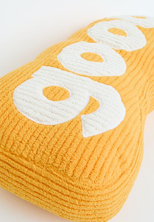 Pop Candy - Corduroy teddy fleece slogan pillow - mustard & cream