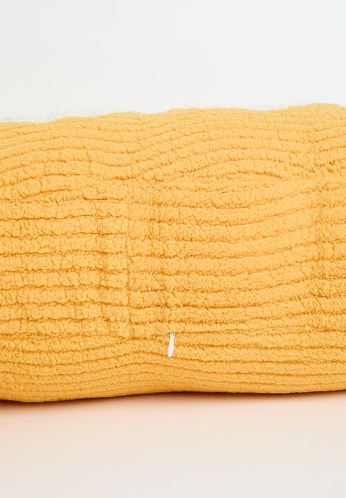 Pop Candy - Corduroy teddy fleece slogan pillow - mustard & cream