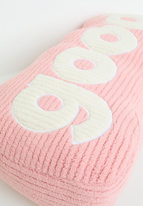 Pop Candy - Corduroy teddy fleece slogan pillow - pink/cream