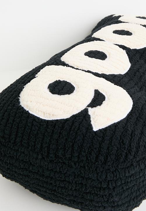 Pop Candy - Corduroy teddy fleece slogan pillow - black/cream