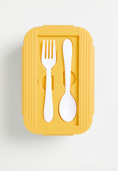 Excellent Houseware - Lunchbox with spoon & fork set - Navy & Yellow