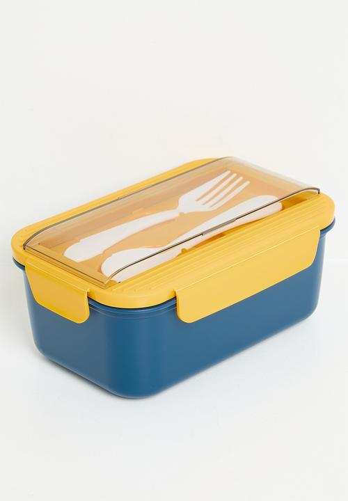 Lunchbox with spoon & fork set - Navy & Yellow