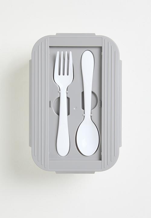 Excellent Houseware - Lunchbox with spoon & fork set - White & Grey